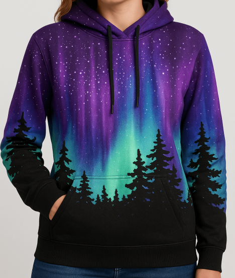 bluza damska full print z kaprurem.